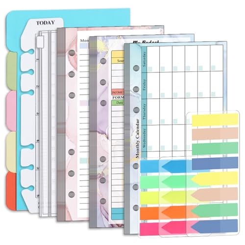 BDHYYM Budget Planner Zubehör A6 Binder Nachfüllset mit Wochenplaner Monatskalender Budgetplaner Einlagen Seitenmarker Selbstklebend Lineal Set von BDHYYM