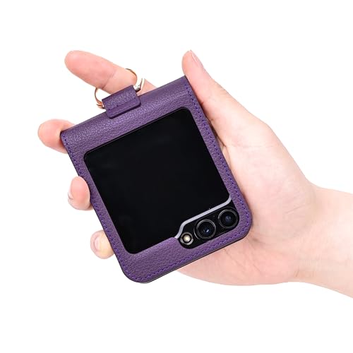 Samsung Galaxy Z Flip 5 Case: Card Holder Slot, Camera Cover, Hinge Protection, Italian Artificial Leather, Ring Holder, Wireless Charging Support - [BeYourSanta] (Persona Purple, Z Flip5 Napoli) von ㆍBE YOUR SANTAㆍBE YOUR SANTA