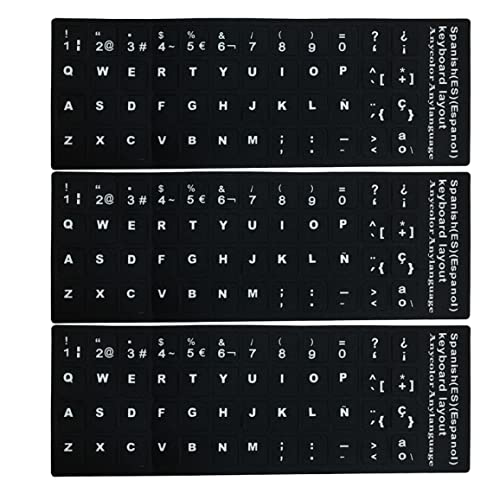 Spanische Tastatur Ersatzaufkleber, 3 Packtastatur Alphabet Aufkleber Nicht transparent Schwarze Aufkleber mit weißen Buchstaben für Computer Desktop Notebook -Laptop von BEAHING