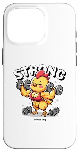 Hülle für iPhone 16 Pro Strong Lustiges Huhn lustiges Gym Workout Frauen Fitness von BEAST ON