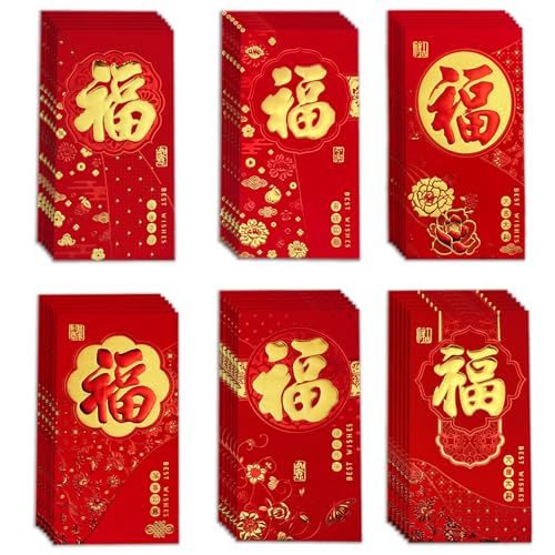 Bedemu Rote Briefumschläge für das chinesische Neujahrsfest, Mondneujahr des Drachen 2024, mit 6 goldgeprägten Fu-Designs, rote Umschläge, Pakete Hong Bao für Frühling, Festival, Geburtstag, Hochzeit Bedemu Rote Briefumschläge für das chinesische Neujahrsfest, Mondneujahr des Drachen 2024, mit 6 goldgeprägten Fu-Designs, rote Umschläge, Pakete Hong Bao für Frühling, Festival, Geburtstag, Hochzeit von BEDEMU
