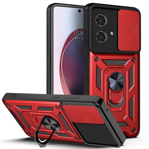 BEEJTUNY Handyhülle für Motorola Moto G84 5G, Hülle Stoßfeste Bumper mit Objektiv Cover, Schutzhülle mit 360°Ringständer. Cover Case mit Magnetisch Ring. Rot von BEEJTUNY