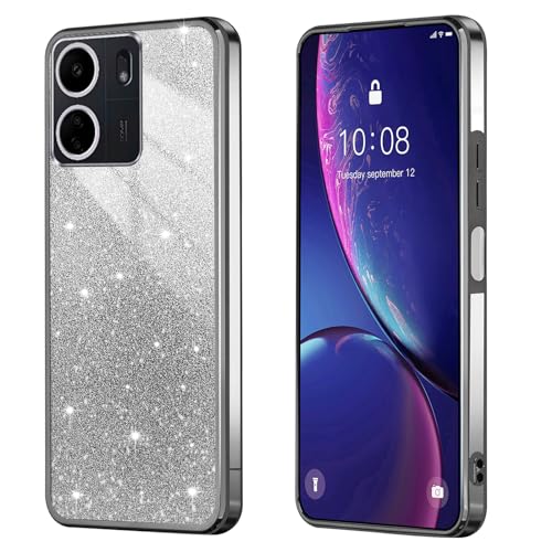 BEEJTUNY Handyhülle für Xiaomi Redmi 13C 4G/ Xiaomi Poco C65, Weiche und Schöne Hülle mit Glitzeraufkleber, Transparente Bumper Schutzhülle, Stilvolle Stoßfeste Hülle. Schwarz von BEEJTUNY