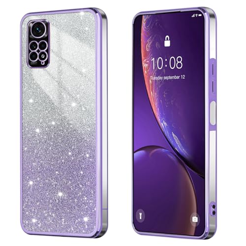 BEEJTUNY Handyhülle für Xiaomi Redmi Note 11S / Note 11 4G, Weiche und Schöne Hülle mit Glitzeraufkleber, Transparente Bumper Schutzhülle, Stilvolle Stoßfeste Hülle. Lila von BEEJTUNY