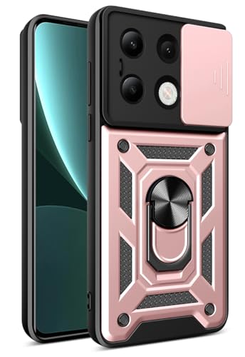 BEEJTUNY Handyhülle für Xiaomi Redmi Note 13 4G, Hülle Stoßfeste Bumper mit Objektiv Cover, Schutzhülle mit 360°Ringständer. Cover Case mit Magnetisch Ring. Roségold von BEEJTUNY