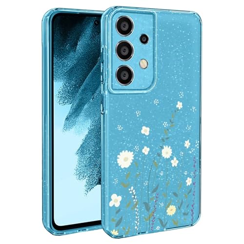 BEENTRYS Blumen Handyhülle für Samsung Galaxy A33 5G,Glitzer Floral Aesthetic Design Frauen Mädchen Stoßfeste Weiche TPU Silikon Glitter Schutzhülle für Samsung Galaxy A33 5G(S203-Blau) von BEENTRYS