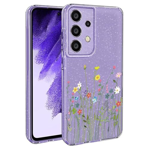 BEENTRYS Blumen Handyhülle für Samsung Galaxy A53 5G,Glitzer Floral Aesthetic Design Frauen Mädchen Stoßfeste Weiche TPU Silikon Glitter Schutzhülle für Samsung Galaxy A53 5G(S201-Lila) von BEENTRYS