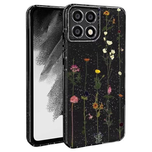 BEENTRYS Blumen Handyhülle für Xiaomi 14T Pro 5G,Glitzer Floral Aesthetic Design Frauen Mädchen Stoßfeste Weiche TPU Silikon Glitter Schutzhülle für Xiaomi 14T Pro 5G(S204-Schwarz) von BEENTRYS