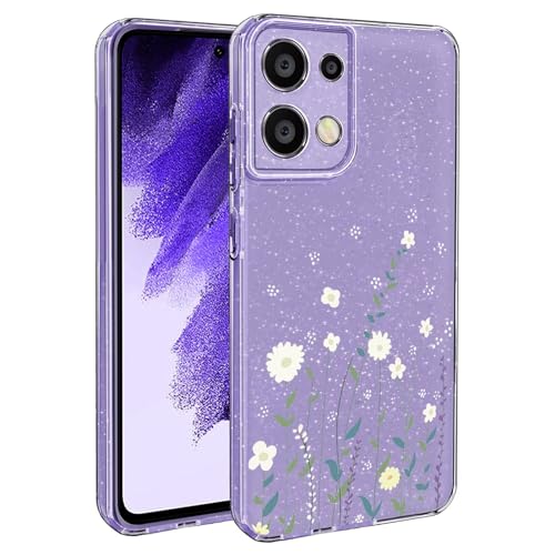 BEENTRYS Blumen Handyhülle für Xiaomi Redmi Note 13 4G,Glitzer Floral Aesthetic Design Frauen Mädchen Stoßfeste Weiche TPU Silikon Glitter Schutzhülle für Xiaomi Redmi Note 13 4G(S203-Lila) von BEENTRYS