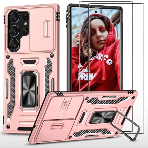 BEENTRYS Kickstand Handyhülle für Samsung Galaxy A71 5G,2X Panzerglas Schutzfolie Kameraschieber Magnetic Car Mount Halter Fall TPU/PC Stoßfest Schutzhülle für Samsung Galaxy A71 5G-Roségold von BEENTRYS