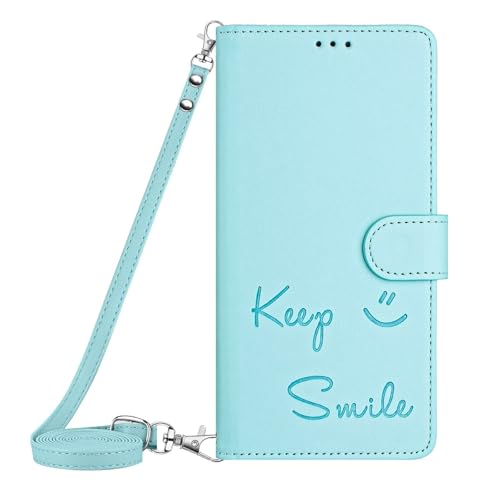 BEENTRYS Premium Leder Handyhülle für Samsung Galaxy M32 4G / M22 hülle,Flip Wallet Smile Kartenfach Ständer Kickstand RFID Magnetisch Stoßfest PU Klapphülle für Samsung Galaxy M32 4G / M22-Mintgrün von BEENTRYS