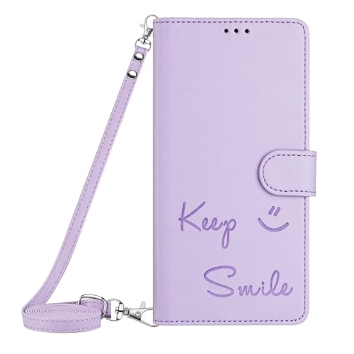 BEENTRYS Premium Leder Handyhülle für Samsung Galaxy S23 hülle,Flip Wallet Smile Kartenfach Ständer Kickstand RFID Magnetisch Stoßfest PU Klapphülle für Samsung Galaxy S23-Hellviolett von BEENTRYS