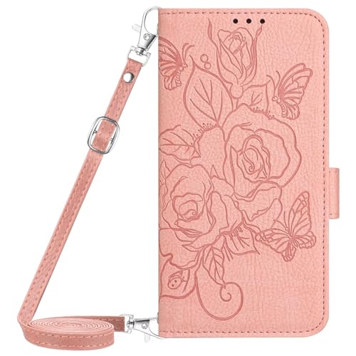 BEENTRYS Premium Leder Handyhülle für Tecno POVA NEO 2 hülle,Flip Wallet Rose Blume Kartenfach Ständer Kickstand RFID Magnetisch Stoßfest PU Klapphülle für Tecno POVA NEO 2-Rosa von BEENTRYS