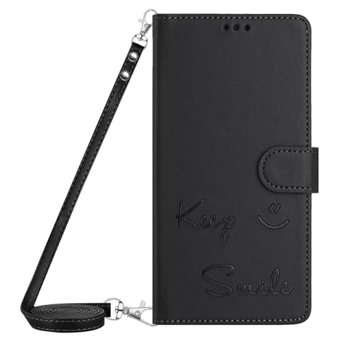 BEENTRYS Premium Leder Handyhülle für Xiaomi Redmi 9C hülle,Flip Wallet Smile Kartenfach Ständer Kickstand RFID Magnetisch Stoßfest PU Klapphülle für Xiaomi Redmi 9C-Schwarz von BEENTRYS