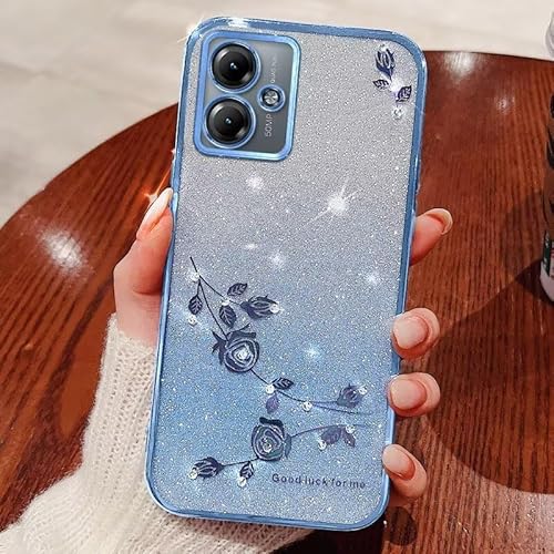 BEENTRYS Transparent Blumen Handyhülle für Meizu 20,Glitzer Clear Floral Glitter Mädchen Frauen Ultra Stoßfest TPU Bumper Schutzhülle für Meizu 20-Blau von BEENTRYS