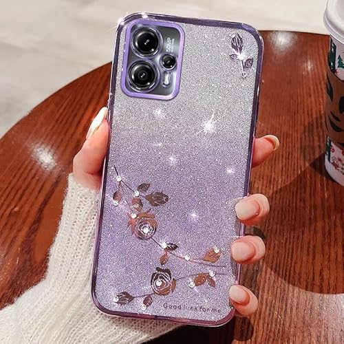 BEENTRYS Transparent Blumen Handyhülle für Samsung Galaxy F14 5G,Glitzer Clear Floral Glitter Mädchen Frauen Ultra Stoßfest TPU Bumper Schutzhülle für Samsung Galaxy F14 5G-Lila von BEENTRYS