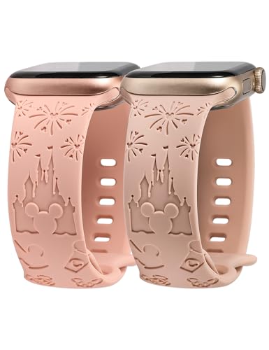 BEEXI 2 Stück Cartoon Armband Kompatibel mit Apple Watch 41mm 40mm 42mm 38mm Mädchen Frauen, Weiches Silikon Niedliche Gravierte Armband für iWatch Serie 10/9/8/7/6/5/4/3/2/1/SE von BEEXI