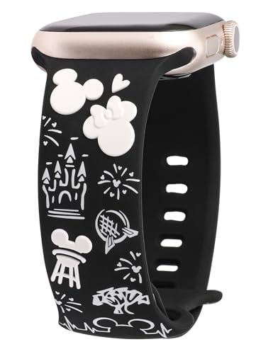 BEEXI Cartoon Gravierte Armband Kompatibel mit Apple Watch Armband 41mm 38mm 40mm Damen Herren, Silikon Fancy Cute Design Sport Armbänder für iWatch Serie 9/8/7/6/5/4/3/2/1/SE, Schwarz von BEEXI