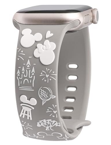 BEEXI Cartoon Gravierte Armband Kompatibel mit Apple Watch Ultra Armband 42mm 44mm 45mm 49mm Damen Herren, Silikon Fancy Cute Design Sport Armbänder für iWatch Serie 9/8/7/6/5/4/3/2/1/SE, Grau von BEEXI