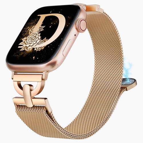 BEEXI Metall Kompatibel mit Apple Watch Armband 45mm 42mm 44mm 49mm Damen, Edelstahl Magnetarmband Mesh D-förmige Rosegold Ersatzarmband für iWatch SE Serie 9/8/7/6/5/4/3/2/1/Ultra(1/2) von BEEXI