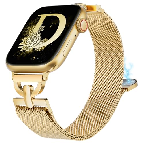 BEEXI Metall Kompatibel mit Apple Watch Armband 40mm 41mm 38mm Damen, Edelstahl Magnetarmband Mesh D-förmige Rosegold Ersatzarmband für iWatch SE Serie 9/8/7/6/5/4/3/2/1 von BEEXI