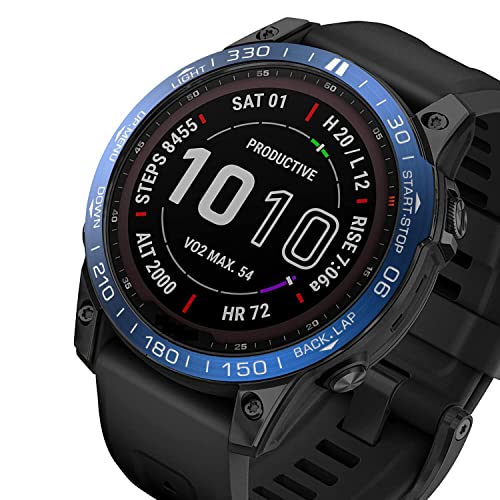 BEFIA Metall-Styling-Lünettenring für Garmin Fenix 7 7X 5 5Plus 6 6X Smartwatch-Abdeckung Klebehülle Stoßstangen-Ring Edelstahlabdeckung (Farbe: Blau, Größe: 22 mm für Fenix 6) von BEFIA