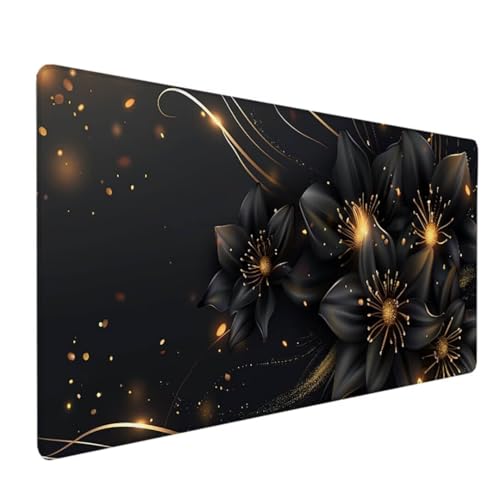 BEIJUYHU Gaming Mauspad XXL 600 x 300 x 3 mm Übergröße groß Mousepad XXL mit wasserdichter Oberfläche Mouse Pad mit Rutschfester Gummiunterseite Gaming Zubehör Schwarz Blume S - J von BEIJUYHU