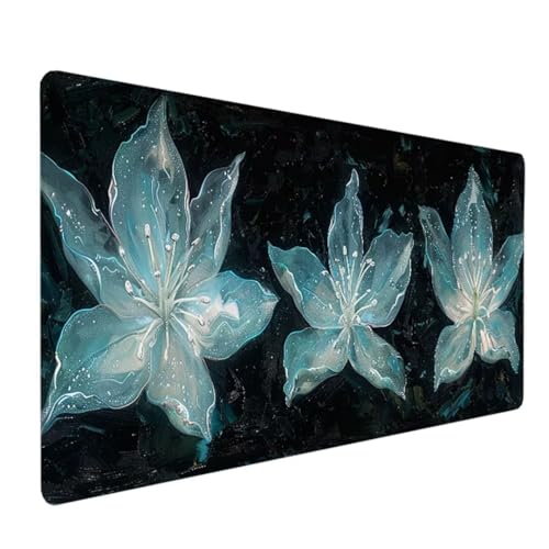 BEIJUYHU Gaming Mauspad XXL 600 x 300 x 3 mm Übergröße groß Mousepad XXL mit wasserdichter Oberfläche Mouse Pad mit Rutschfester Gummiunterseite Gaming Zubehör Weiß Blume 0-9 von BEIJUYHU