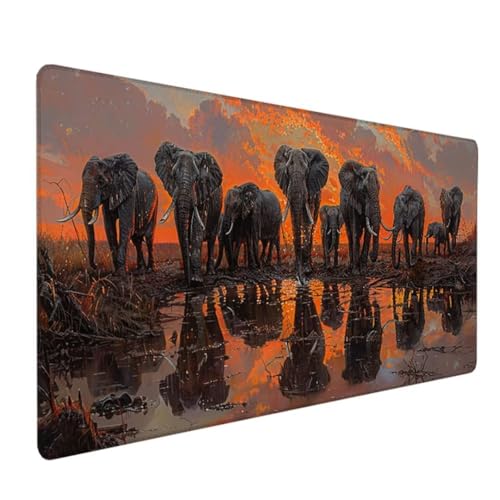 BEIJUYHU Gaming Mauspad | spezielle Oberfläche verbessert Geschwindigkeit und Präzision | Fransenfreie Ränder | rutschfest 800x400x3mm Afrika Elefant 4 - M von BEIJUYHU