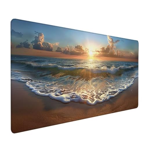 BEIJUYHU Premium Gaming Mauspad XXL 1200 x 600 x 3 mm - Wasserdicht & rutschfest - Genähte Kanten für Haltbarkeit - Perfekt für PC, MacBook und Laptop Strand Sonnenuntergang K - 7 von BEIJUYHU