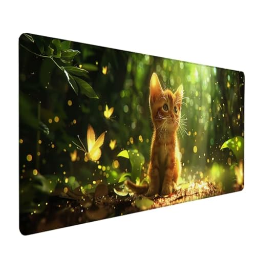 BEIJUYHU Premium Gaming Mauspad XXL 1200 x 600 x 3 mm - Wasserdicht & rutschfest - Genähte Kanten für Haltbarkeit - Perfekt für PC, MacBook und Laptop Wald Katze 9 - G von BEIJUYHU