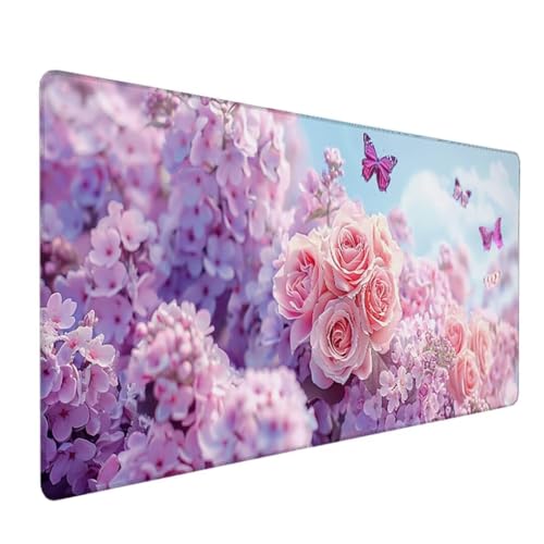 Gaming Mauspad Motiv, Mousepad XXL 1000x500x3mm, Wetterfest Anti-Rutsch Schreibtisch Mouse Pad verbessert Präzision und Geschwindigkeit, Gaming Zubehör für Home Zimmer Deko Rosa Rose 8 - E von BEIJUYHU