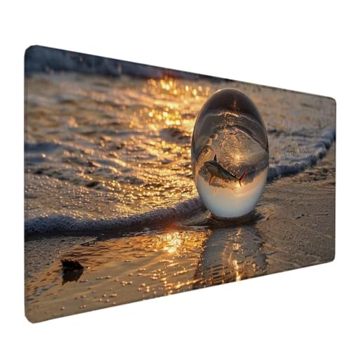 Gaming Mauspad XXL, Mousepad 1200x600x3mm, Fluid Art Mauspad groß Vernähte Kanten Wasserdicht Anti-Rutsch für PC, Laptop Verbessert Präzision und Geschwindigkeit - Gelb Sonnenuntergang F-Q von BEIJUYHU