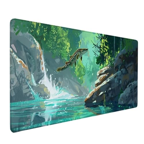 Gaming Mauspad XXL, Mousepad 1200x600x3mm, Fluid Art Mauspad groß Vernähte Kanten Wasserdicht Anti-Rutsch für PC, Laptop Verbessert Präzision und Geschwindigkeit - Grün Fallen L-3 von BEIJUYHU