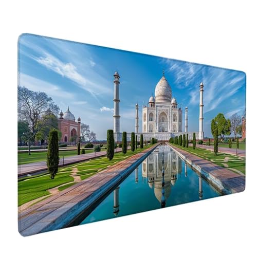 Großes Gaming-Mauspad XXL 800x300x3mm Gamer Mouse Pad mit Nähten an den Rändern – unter der Schreibtischunterlage – Zubehör für Büro, Desk Mat Unterseite aus rutschfestem Gummi Blau Indien I-5 von BEIJUYHU