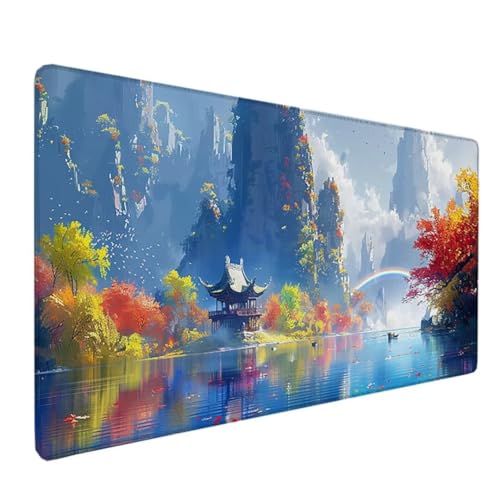 Großes Gaming-Mauspad mit genähten Kanten, Blau Regenbogen, Tischunterlage XL-Mauspad mit rutschfeste Unterseite, Cooles Schreibtischpad für Tastatur und Maus, 1200x600x3mm 1-E von BEIJUYHU