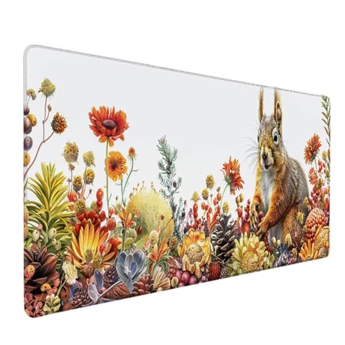 Großes Gaming-Mauspad mit genähten Kanten, Gelb Blume, Tischunterlage XL-Mauspad mit rutschfeste Unterseite, Cooles Schreibtischpad für Tastatur und Maus, 1000x500x3mm Q-5 von BEIJUYHU