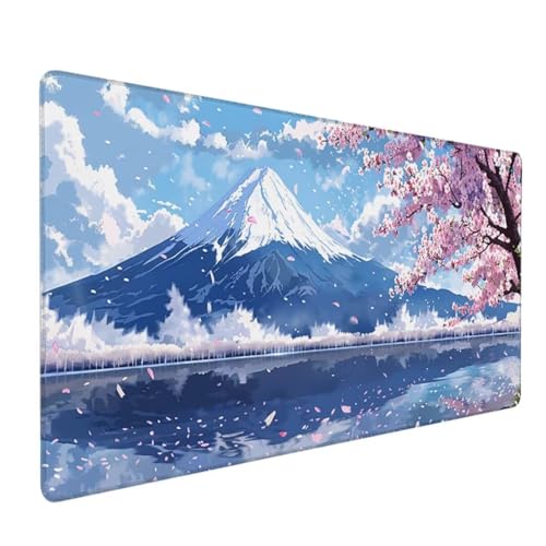 Mauspad, Gaming Mousepad mit Wasserdicht und Rutschfester Gummi für PC-Büro, Arbeit, Gaming, Studium, Laptop, Computer, Zuhause 900 x 400 x 3mm Berg Fuji Kirschblüten T - 7 von BEIJUYHU