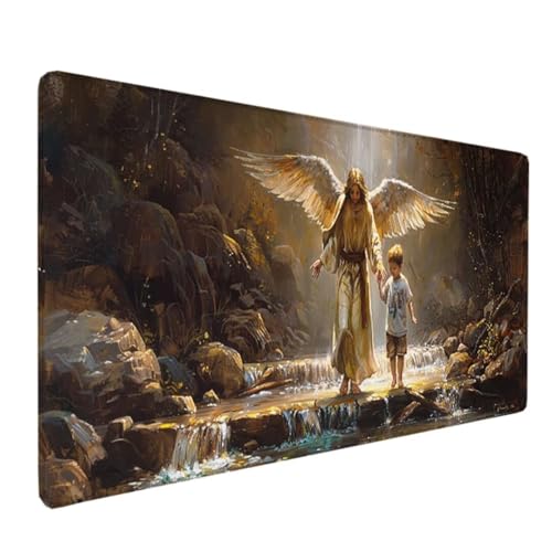 Mauspad 1000x500x3mm - Mousepad mit Vernähten Kanten - Rutschfester Mouse Pad - Gaming Mauspad in grau Engel - Mousepad Gaming mit glatter Oberflächen - Unterlage Schreibtisch Mauspad klein 6-2 von BEIJUYHU