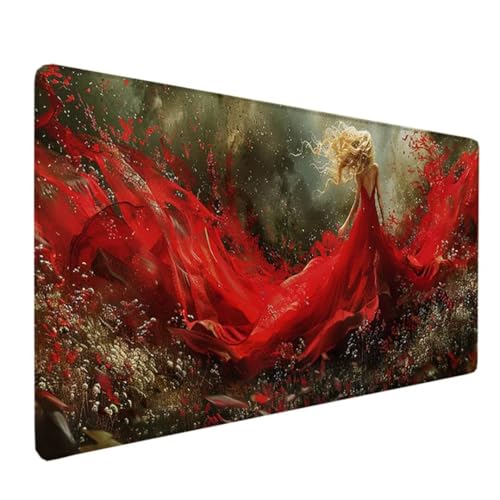 Mauspad 1200x600x3mm, Mousepad Große Kirschblüte Schreibtisch Matte, Anime Gaming Tastatur Matte, rutschfeste Gummibasis, Großer Erweiterter Schreibtisch Schutz Für Home Office Rot Blume J-B von BEIJUYHU