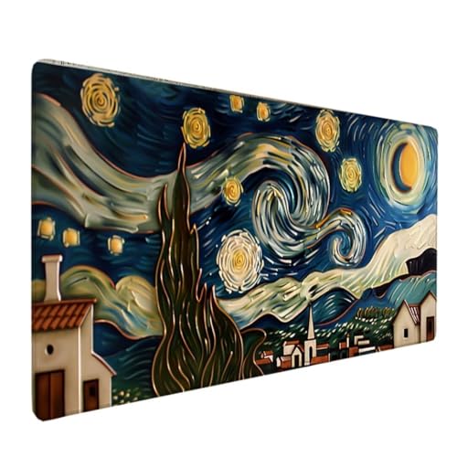 Mauspad – 800x300x3mm Gaming Mousepad – rutschfest und Wasserdicht – Vernähte Kanten Mouse Pad verbessert Geschwindigkeit und Präzision, Desk Mat Mausmatte für Büro, Computer – Blau Van Gogh 7-6 von BEIJUYHU