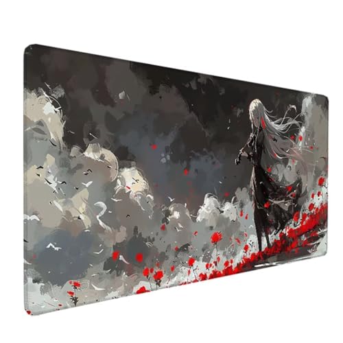 Mauspad 800x300x3mm - Mousepad mit Vernähten Kanten - Rutschfester Mouse Pad - Gaming Mauspad in grau Blume - Mousepad Gaming mit glatter Oberflächen - Unterlage Schreibtisch Mauspad klein 0-Y von BEIJUYHU