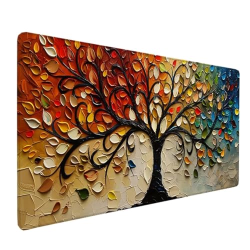 Mauspad 900x400x3mm Schreibtischunterlage Gaming Mousepad mit Wasserdicht und Rutschfester Gummi für PC-Büro, Arbeit, Gaming, Studium, Laptop, Computer grau Baum des Lebens R-0 von BEIJUYHU