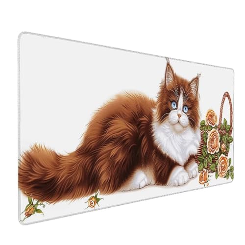 Mauspad aus Schaumstoff, Mousepad mit Rutschfester Unterseite, langlebige Polyesteroberfläche, aus 50% recyceltem Material, Maße: 1200 x 600 x 3 mm Katze Blume 8 - D von BEIJUYHU