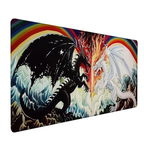 Schreibtischunterlage, Mauspad mit Leder und Rutchfeste Wildleder, Multifunktionales Office Mousepad Laptop Schreibunterlage, Tisch-Schutz Unterlage für Büro/Home 800 x 300 x 3 mm Kunst Drachen 4-7 von BEIJUYHU