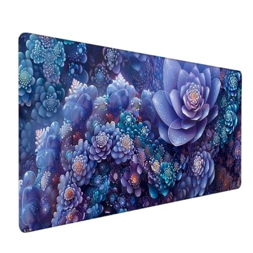 Schreibtischunterlage, Mauspad mit Leder und Rutchfeste Wildleder, Multifunktionales Office Mousepad Laptop Schreibunterlage, Tisch-Schutz Unterlage für Büro/Home 800 x 300 x 3 mm Lila Blume J - 7 von BEIJUYHU