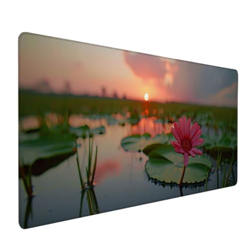 Schreibtischunterlage, Mauspad mit Leder und Rutchfeste Wildleder, Multifunktionales Office Mousepad Laptop Schreibunterlage, Tisch-Schutz Unterlage für Büro/Home 800x300x3mm Sonnenuntergang Lotus D 8 von BEIJUYHU