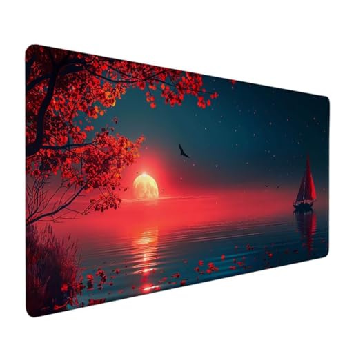 XXL Gaming Mauspad 800x400 – Mousepad Groß Nahtlose Kanten Mouse Pad rutschfest & Wasserdicht verbessert Geschwindigkeit und Präzision Schreibtischunterlage für Maus Tastatur Sternenhiel Segelboot U 0 von BEIJUYHU