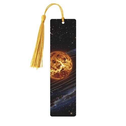 Bedruckte Lesezeichen mit Galaxie-Sonnensystem, exquisite Holz-Lesezeichen für Frauen, ideales Geschenk für Buchliebhaber, Gold von BEIVGOXL