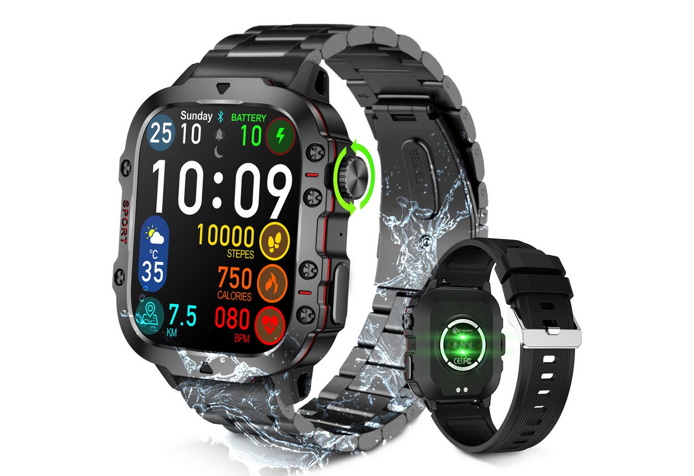 BEKOMIYA Smartwatch,Fitness Tracker Uhr für Damen Herren mit Telefonfunktion Smartwatch (5 cm/1.96'' extra großem HD-Touchscreen Zoll) Wasserdicht Fitness Uhr, Mit 420 mAh großer Batterie, Fitness Tracker mit Schrittzähler, 110+ Mehrere Sportmodi, 2 Armbänder, Blutsauerstoff,Herzfrequenz,Blutdruckmessung,Aktivitätstracker usw. von BEKOMIYA